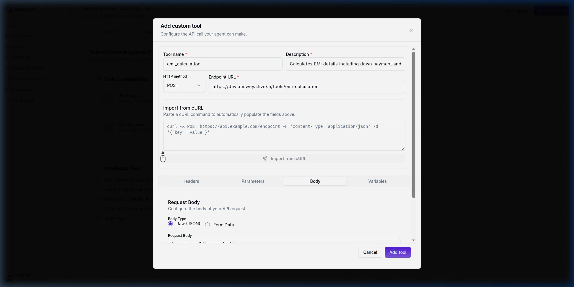 Custom tool basic info