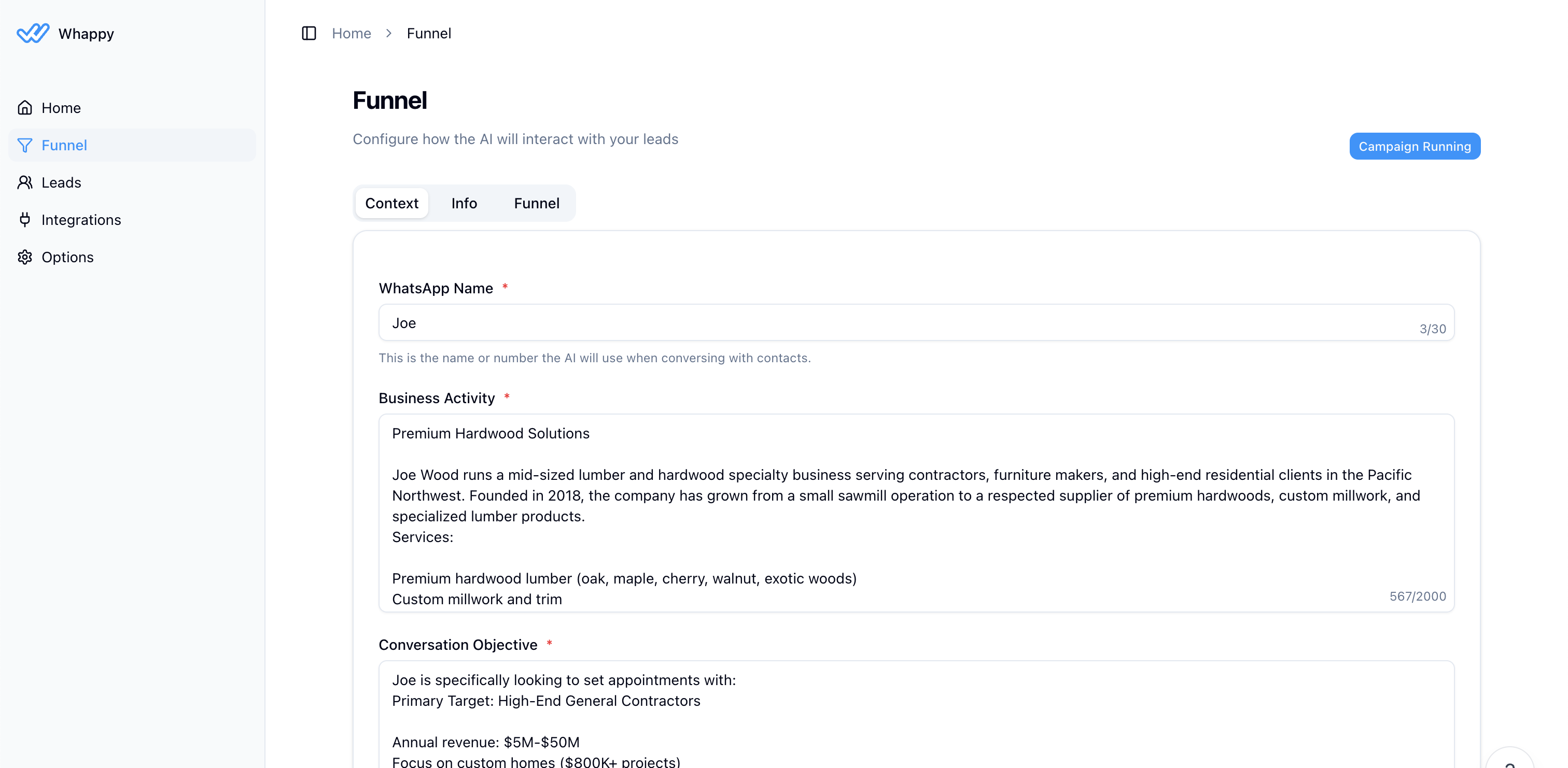 Setting up campaign context
