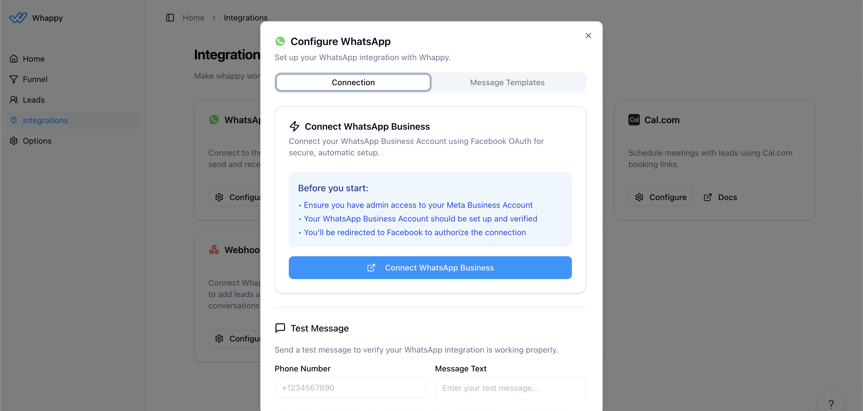 WhatsApp integration setup