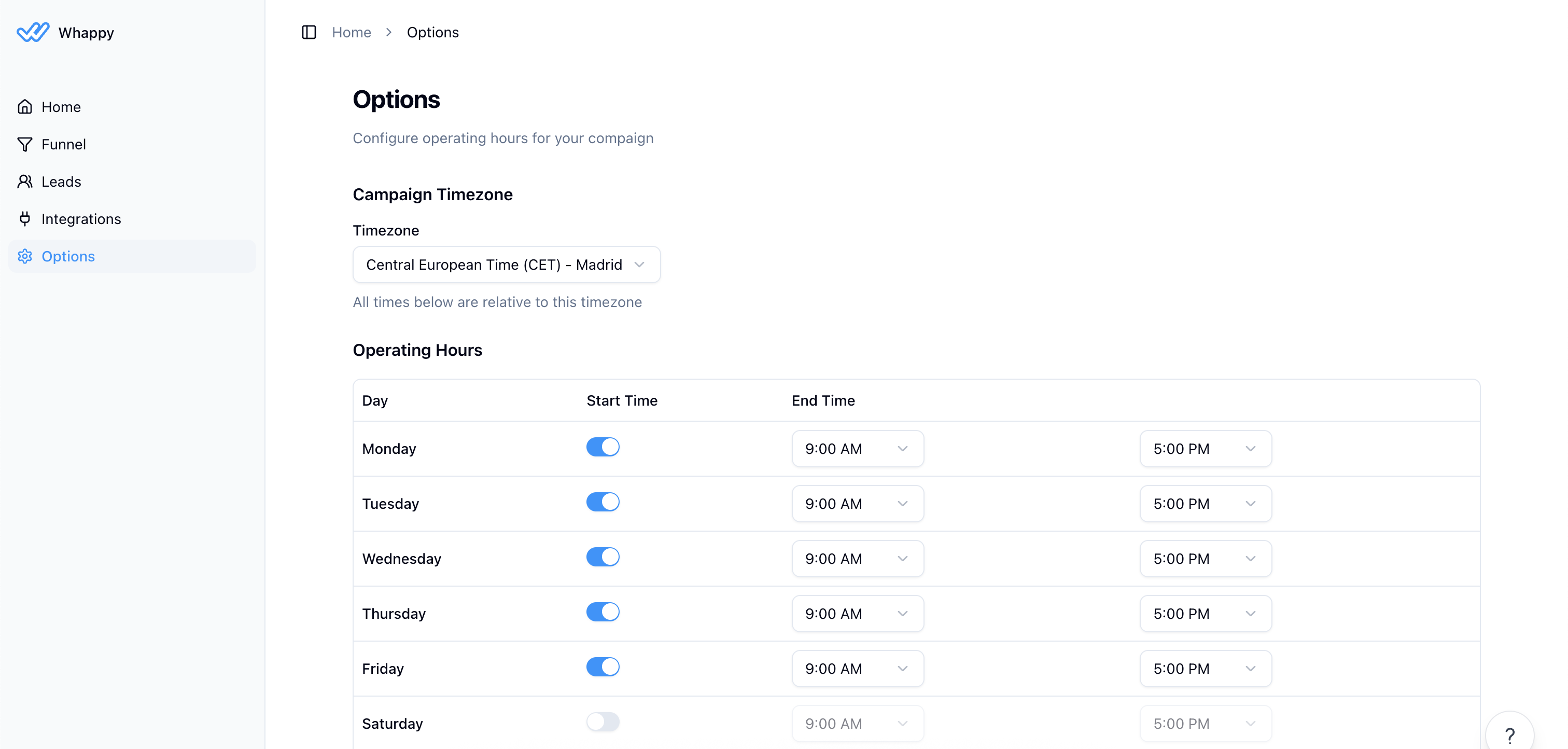 Configuring campaign schedule