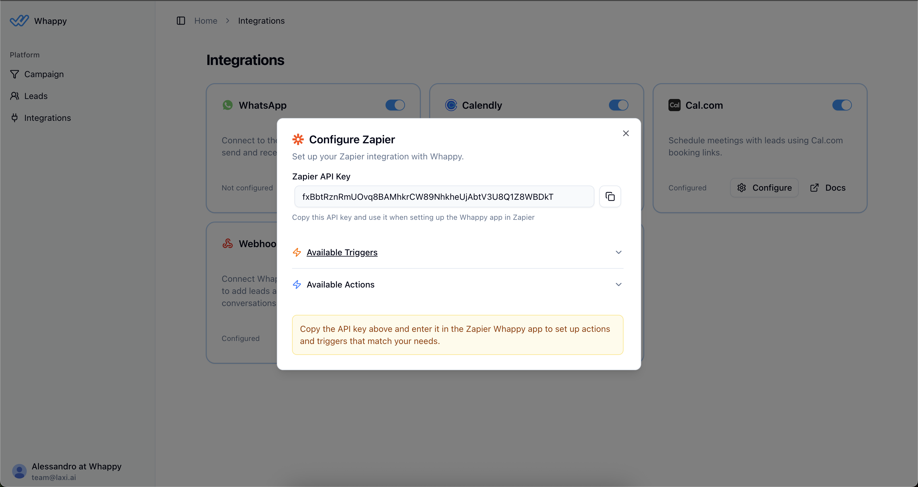 Connect Whappy account for actions