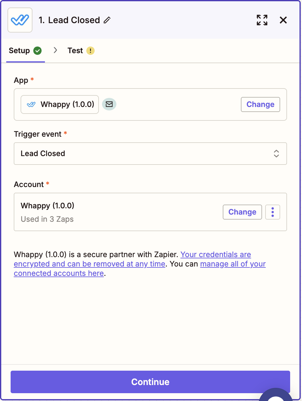 Select trigger event in Zapier