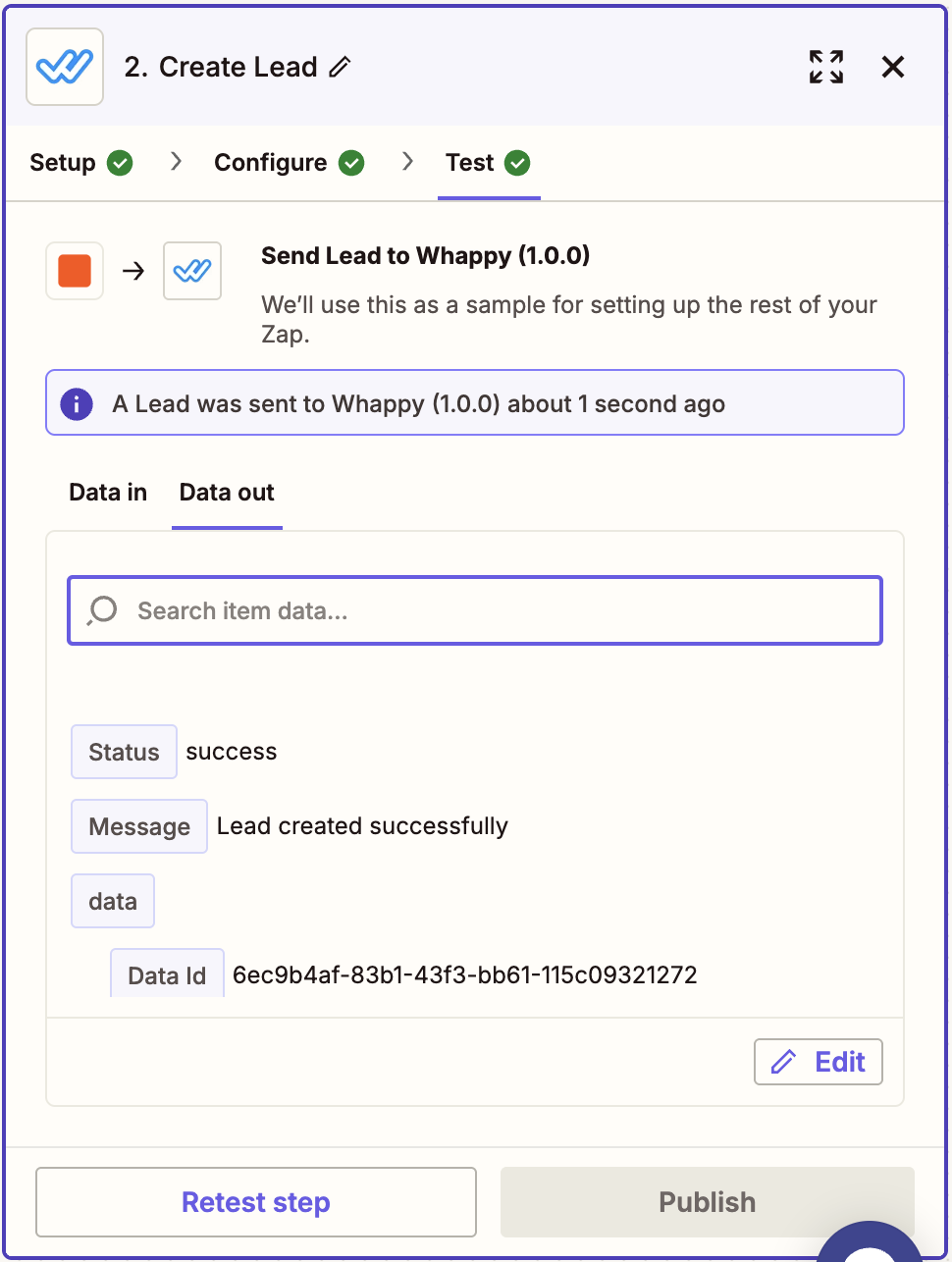 Test action and verify lead creation
