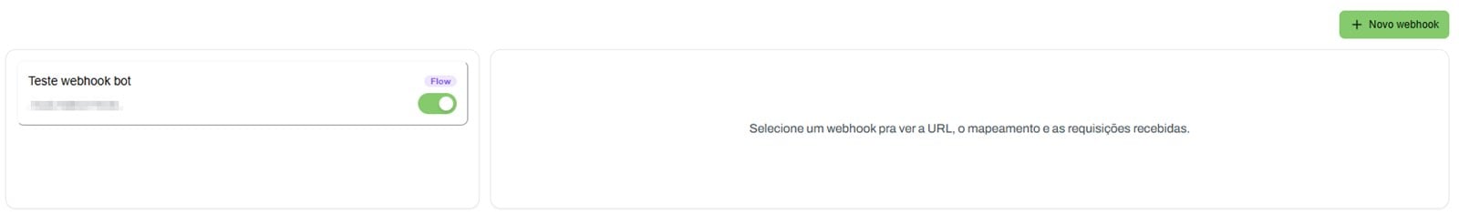 Aba Webhooks com um webhook na lista e a chave de ativação