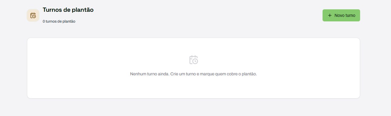 Tela Turnos de plantão sem turnos cadastrados, com o botão Novo turno