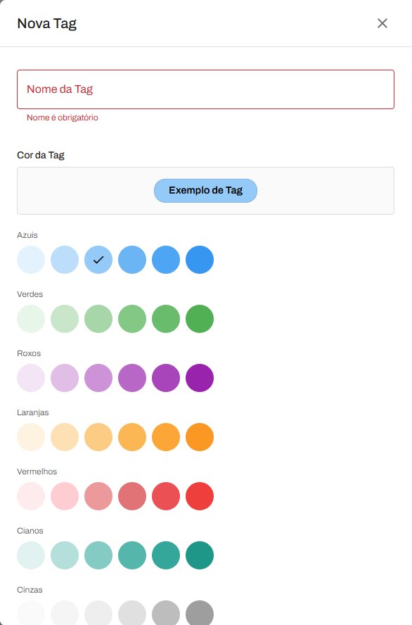 Janela Nova Tag com o campo Nome da Tag, a prévia da tag e a paleta de cores