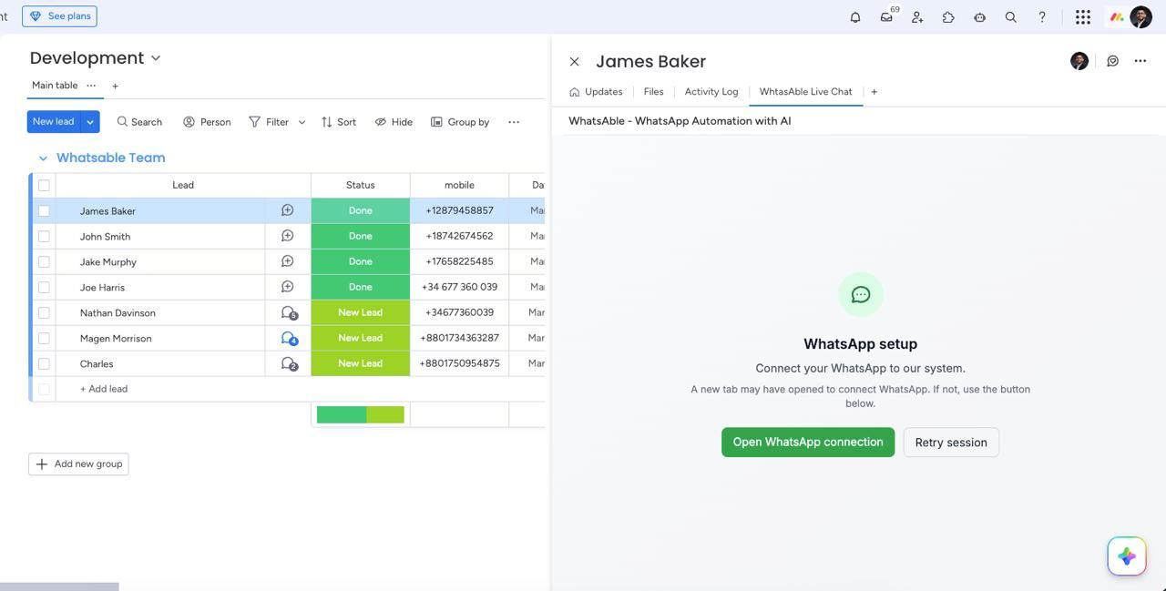 WhatsAble Connect WhatsApp step before redirect to Meta