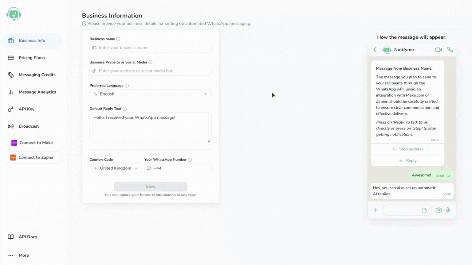 Configuring business information