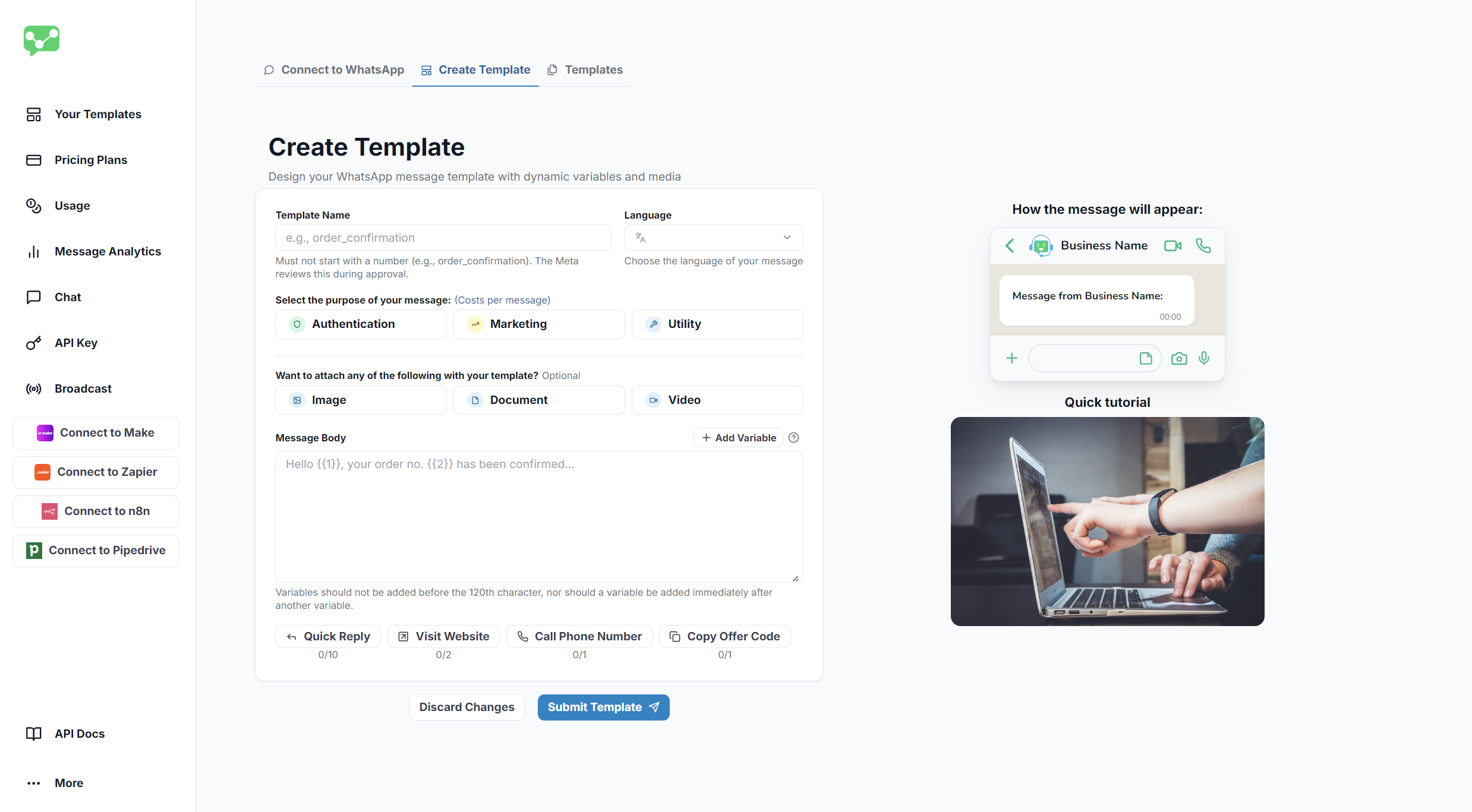 Template Creation Interface