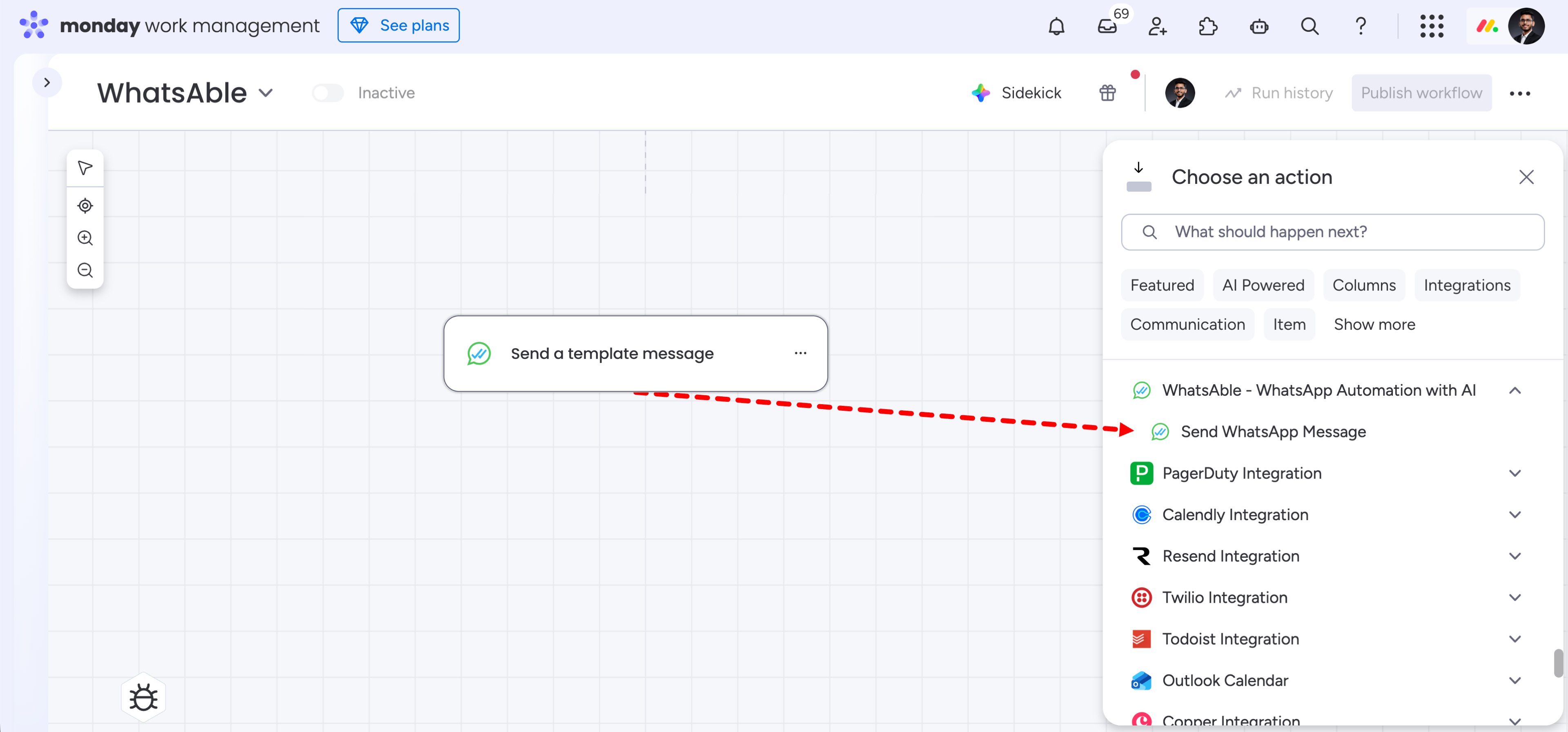 WhatsAble action: Send a template message