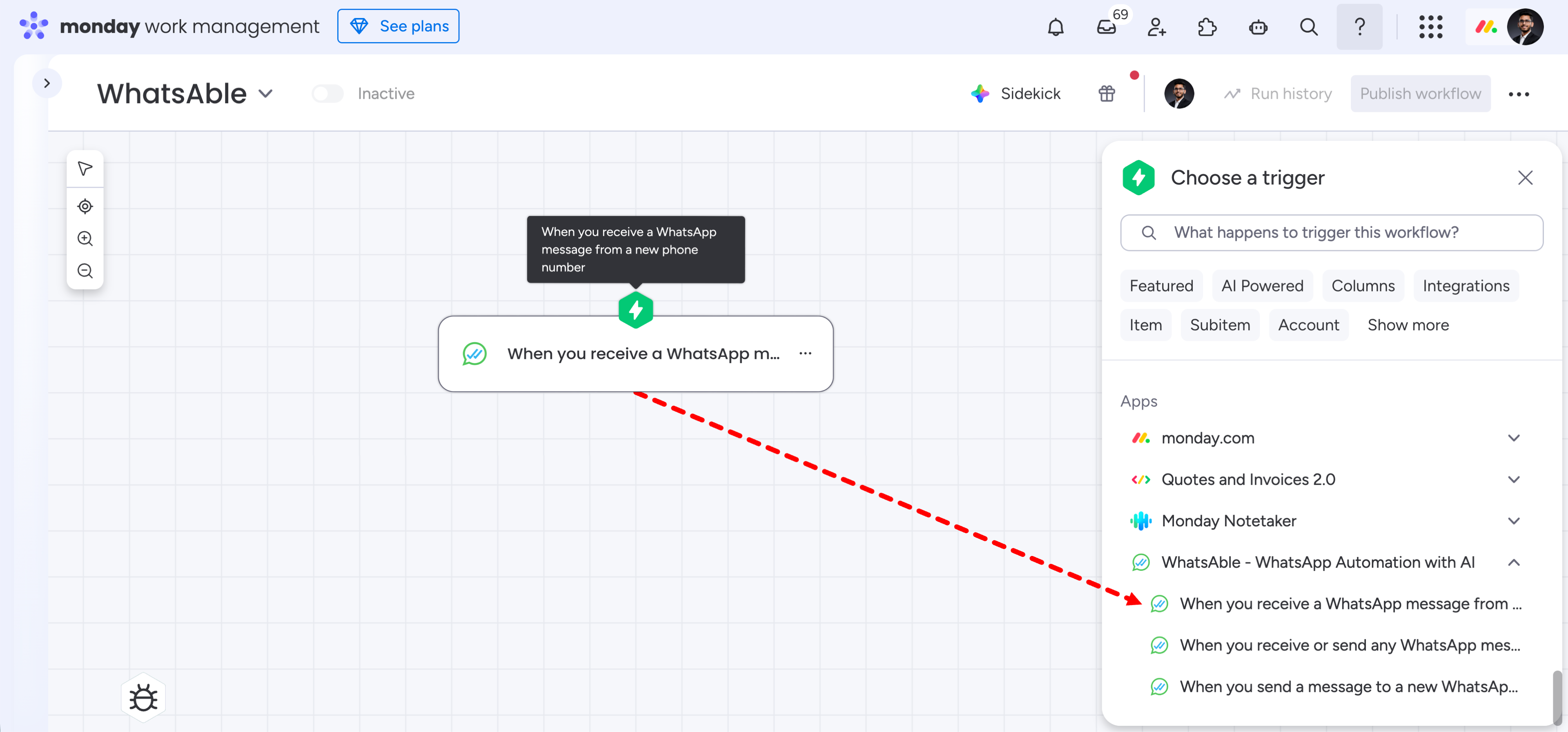WhatsAble trigger: When you receive a WhatsApp message from a new phone number