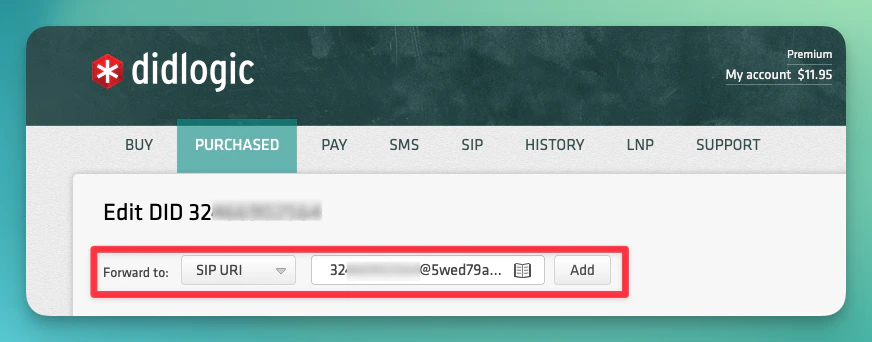 DIDLogic selecting SIP URI type