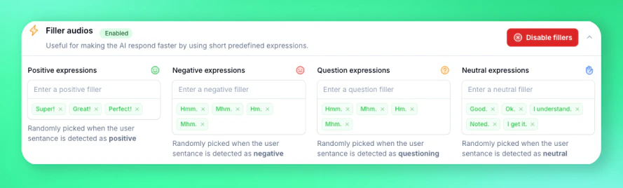 Sentiment aware filler audios Sentiment aware filler audios interface
