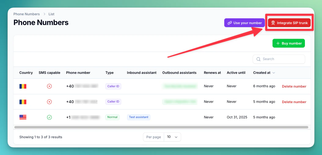 Import numbers via SIP trunk