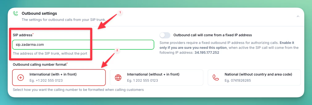 Zadarma SIP outbound server address