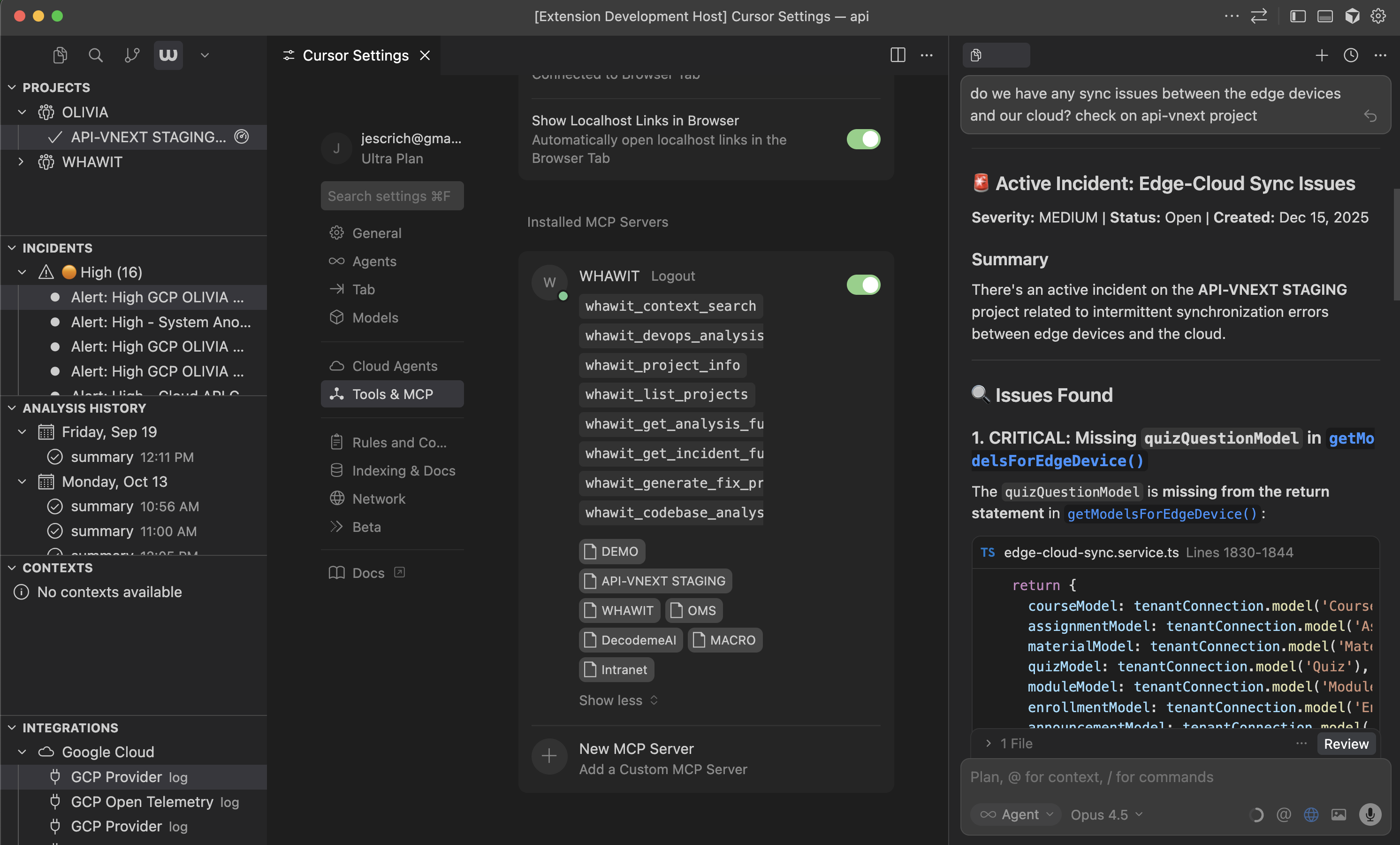 Whawit MCP tools in action