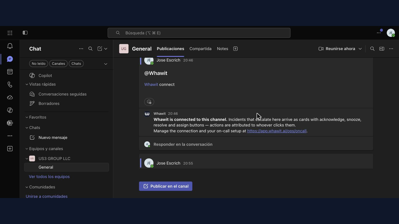 WHAWIT bot replying to a help mention in Teams