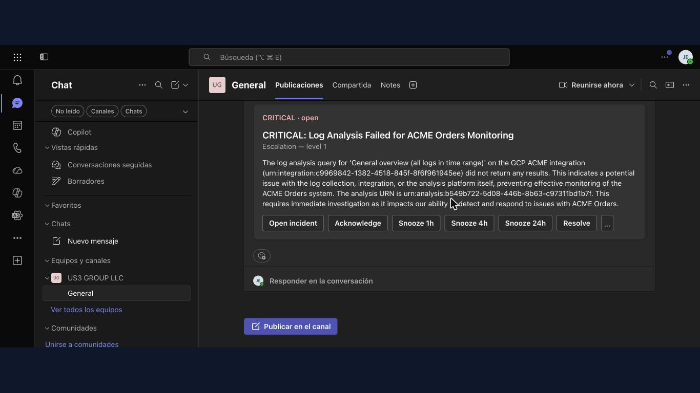 WHAWIT incident card in Microsoft Teams