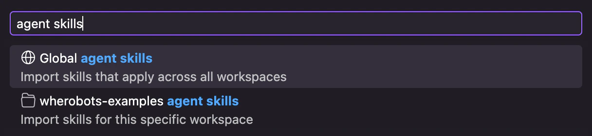 Kiro Agent Steering & Skills section with search bar for Agent Skills highlighted