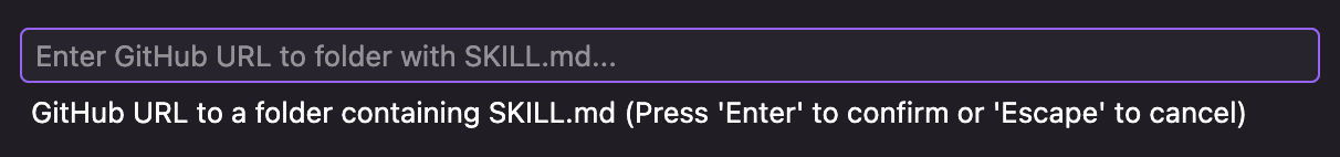 Kiro dialog prompting for a GitHub repository URL to import a skill