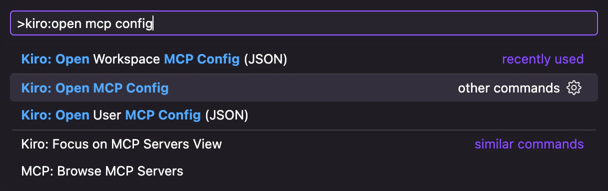 Kiro Settings with MCP enabled dropdown