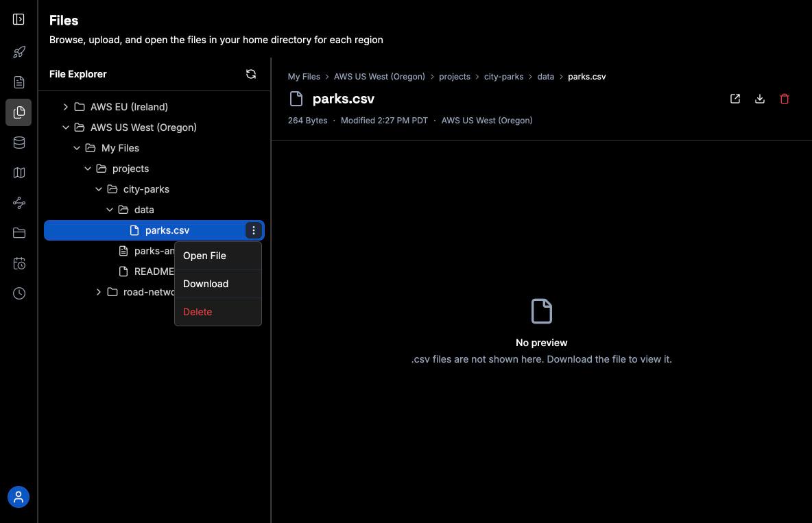 The file Actions menu