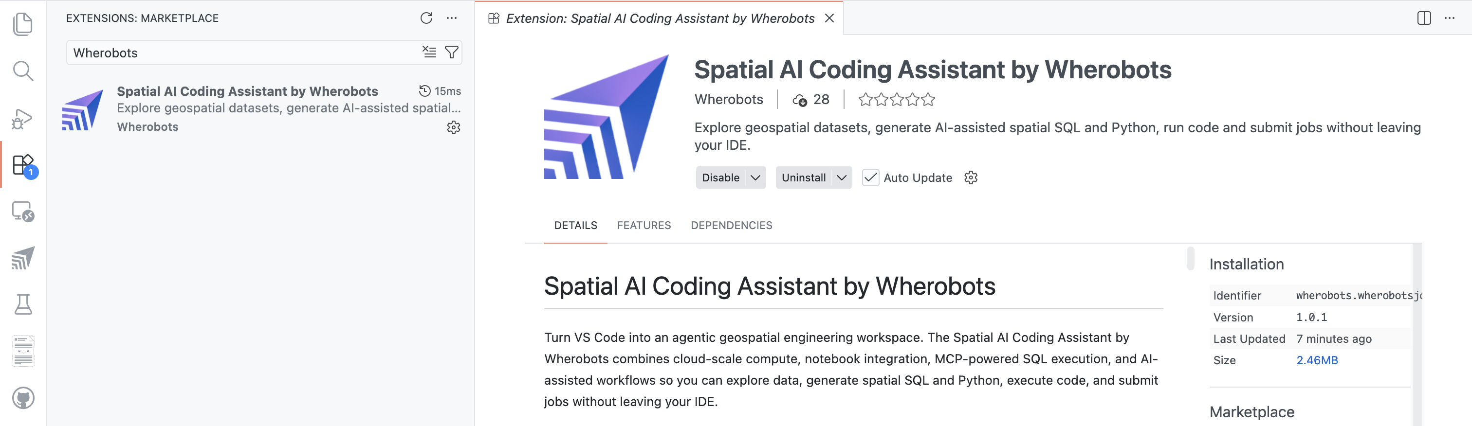 Spatial AI Coding Assistant in VS Code Marketplace
