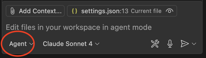 Screenshot showing the MCP agent dropdown in VS Code