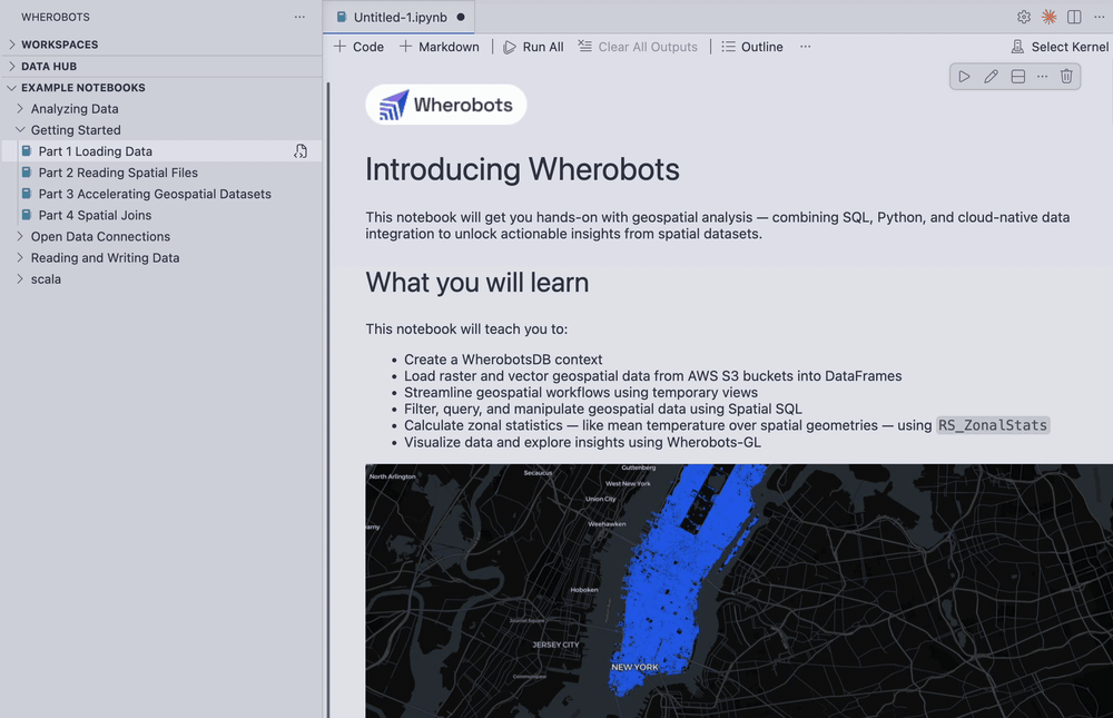 Creating a workspace and starting a Wherobots runtime in VS Code