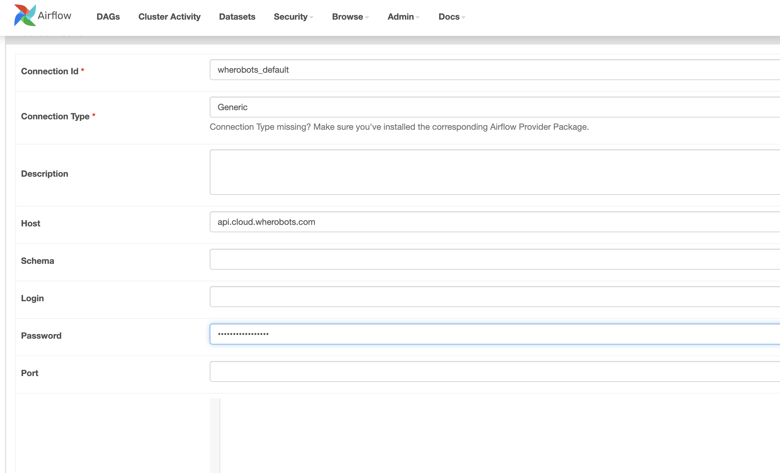 Airflow UI connections