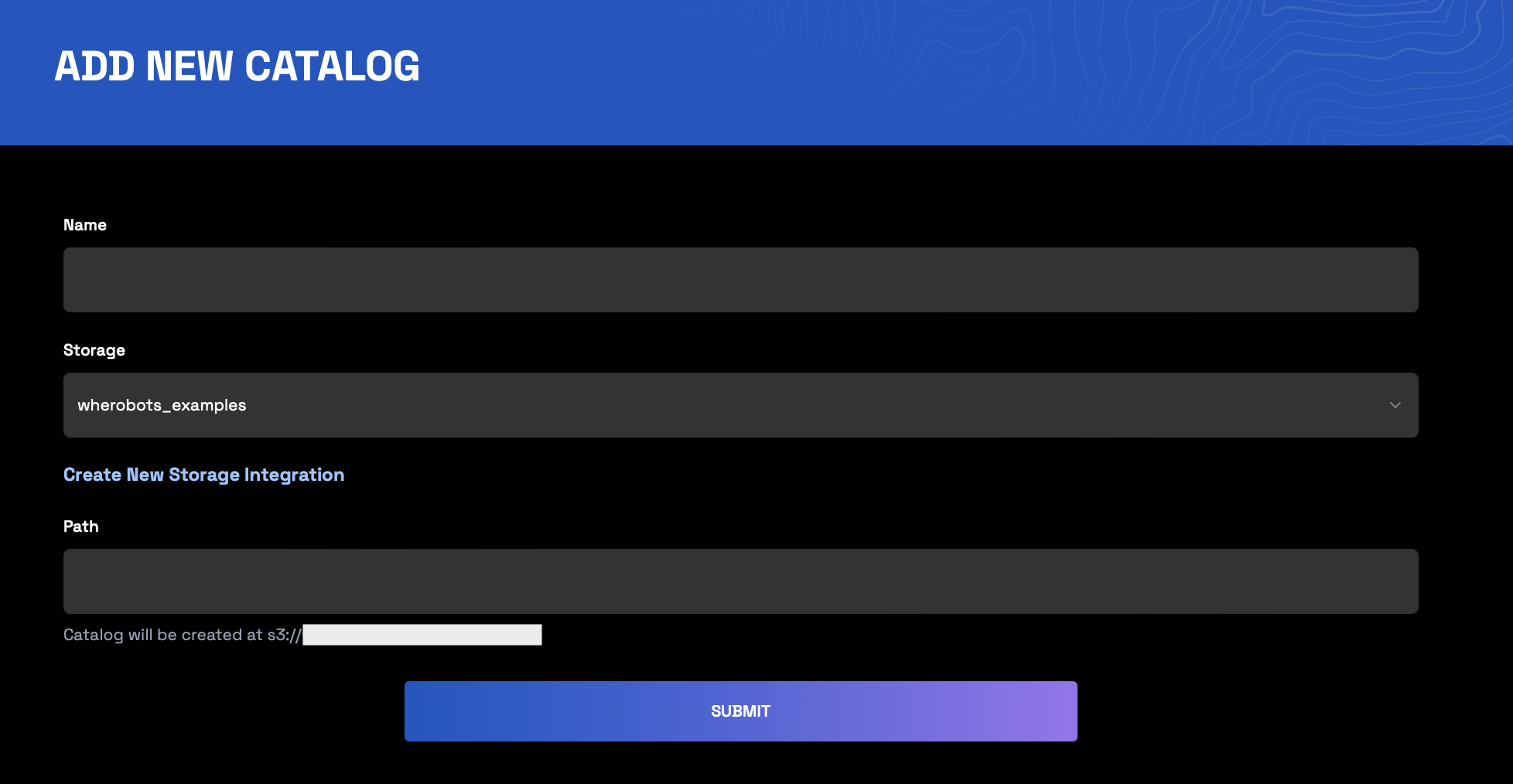Create spatial catalog