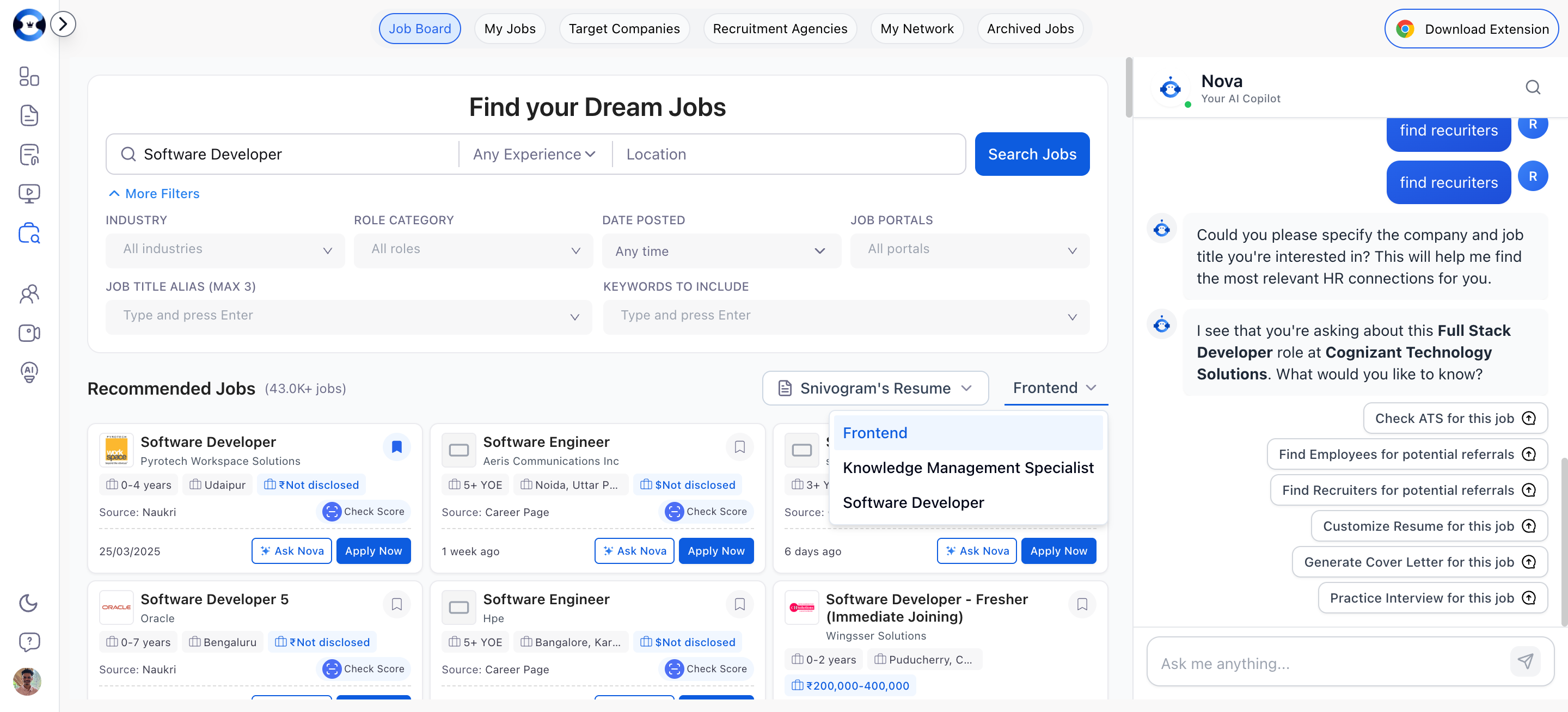 Niche switching dropdown showing multiple configured niches
