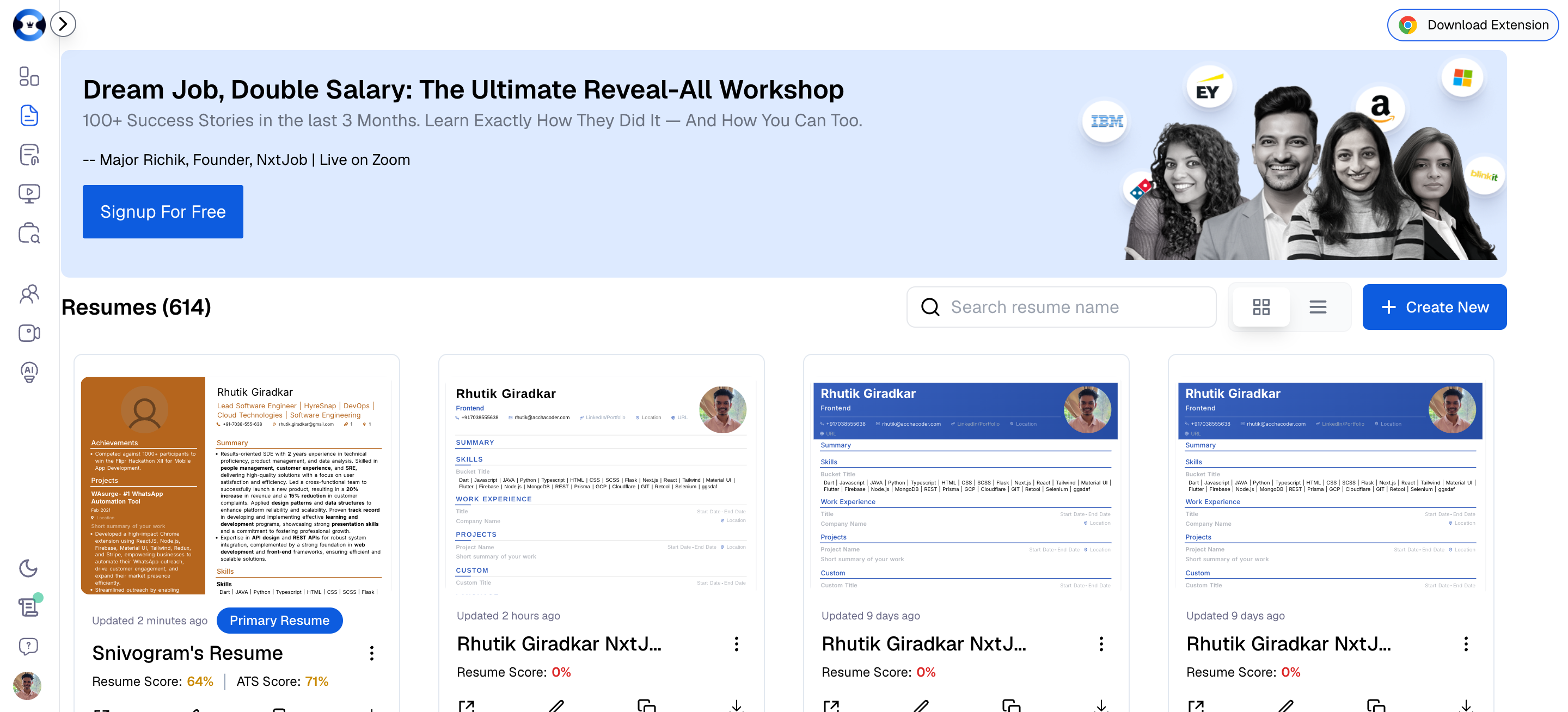 Dashboard with Create New button visible
