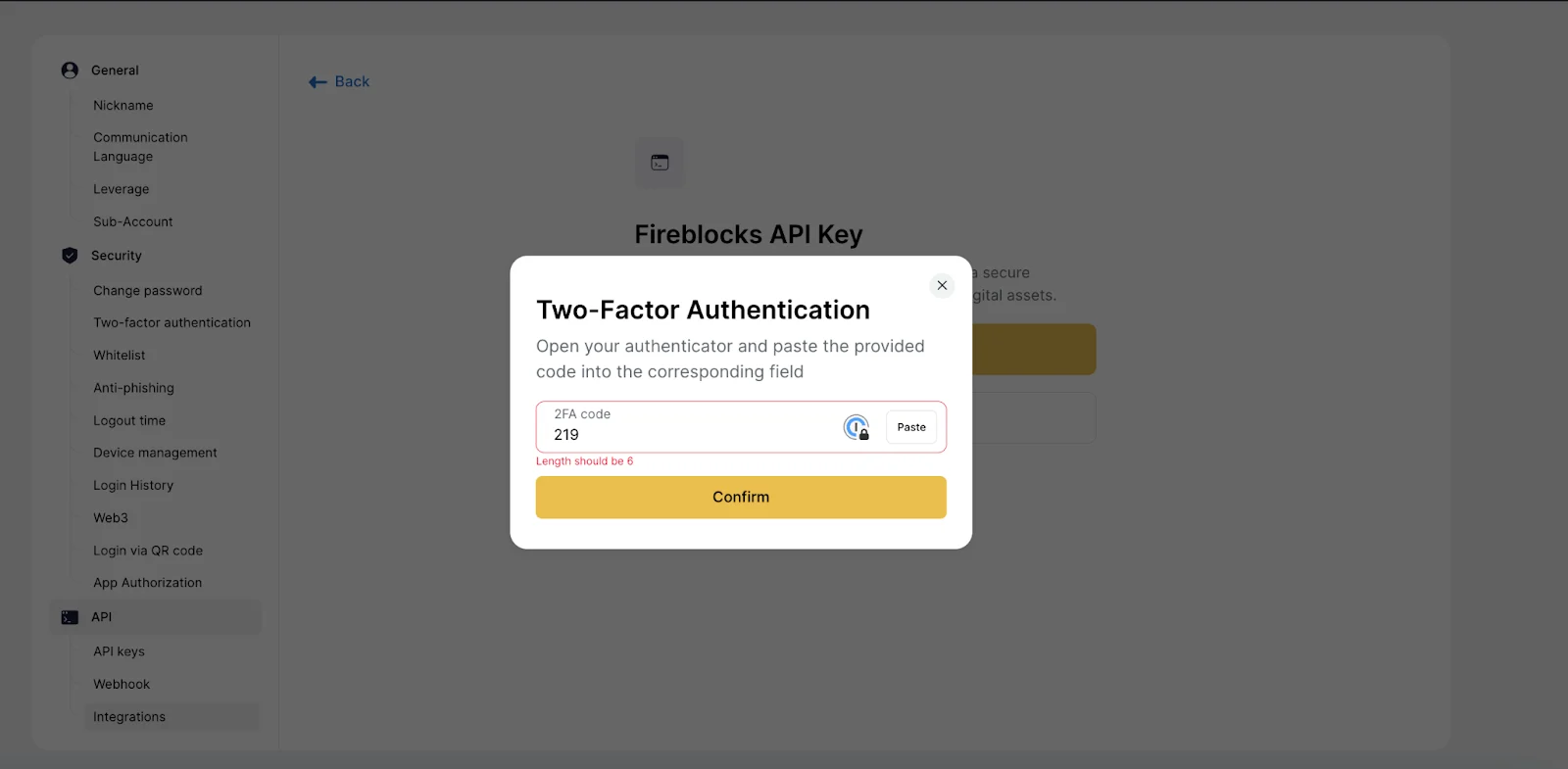 2FA Confirmation