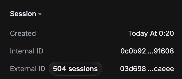 Example external_session_id usage for session tracking