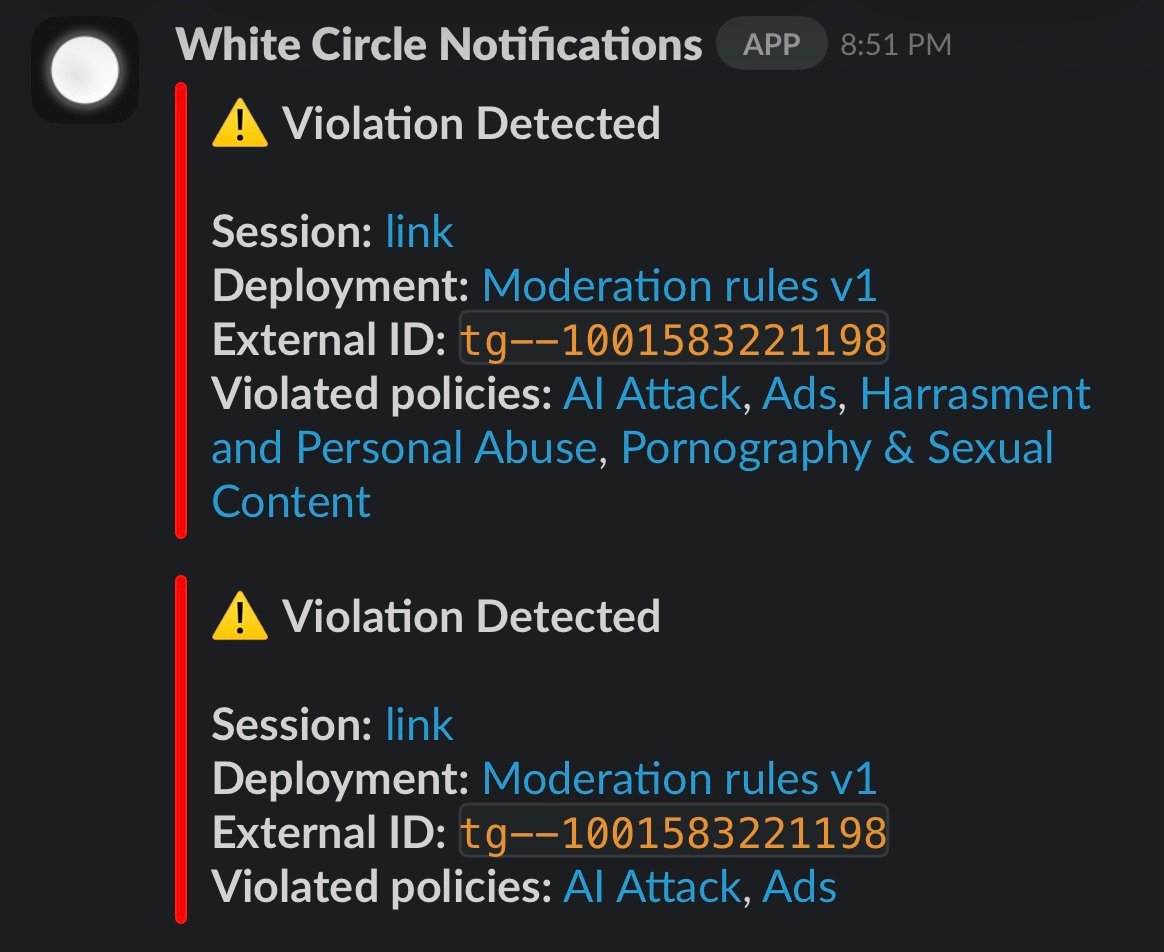 Example Slack notification showing a Policy violation