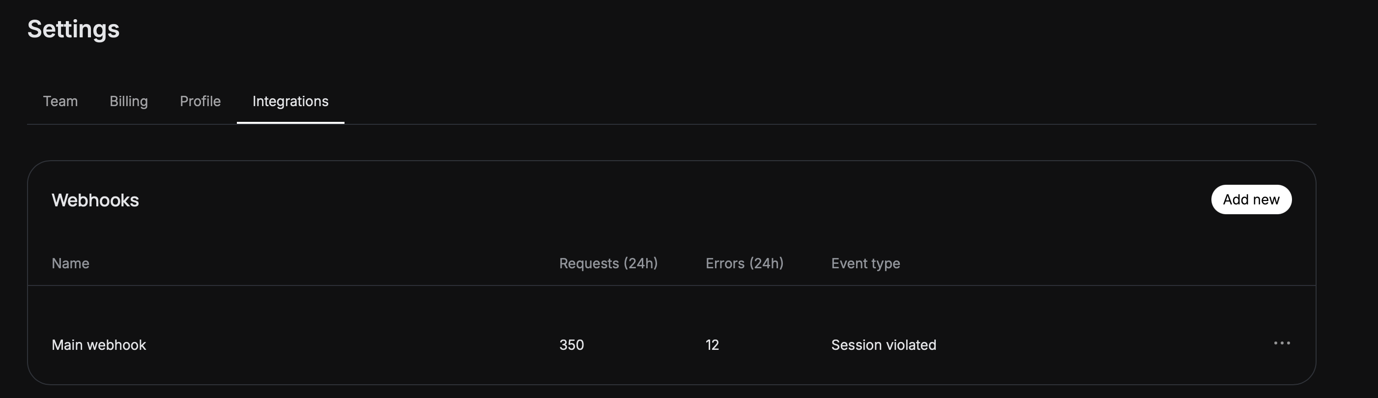 Webhook page