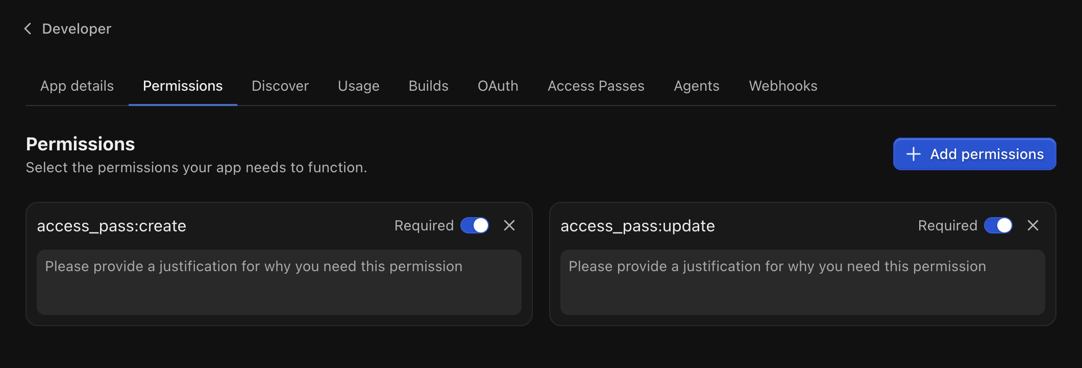Permissions Justification