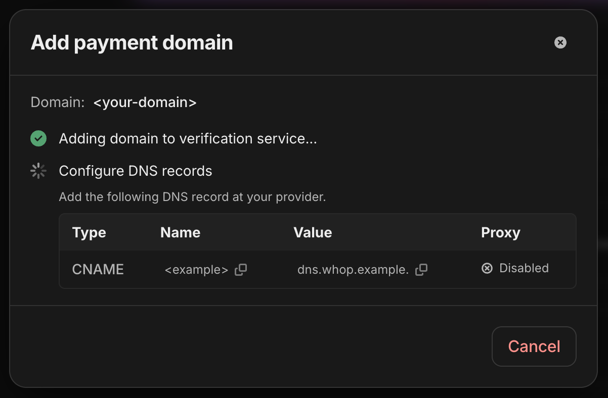 DNS records to add for domain verification