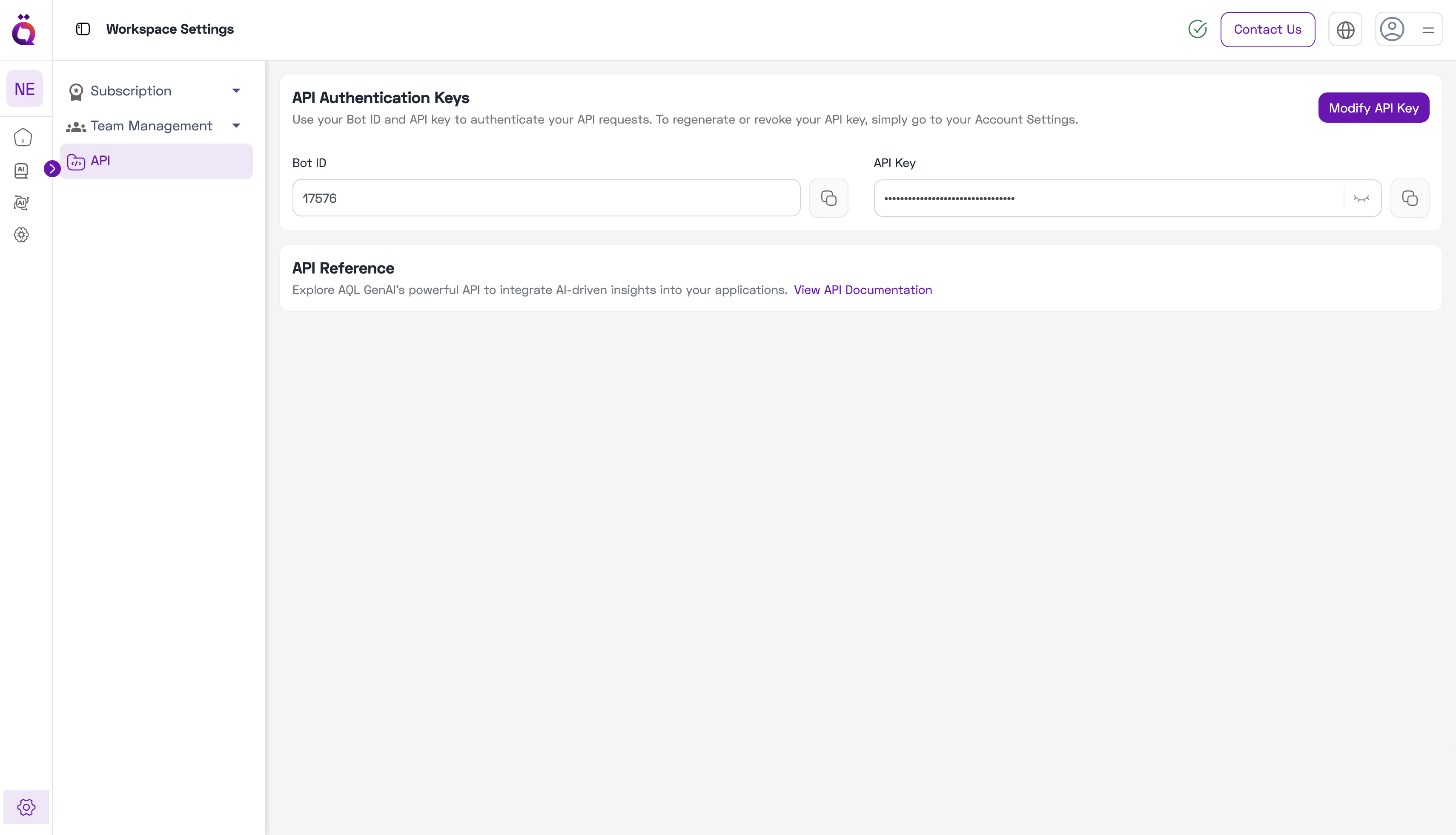 APIs Page - After Generating API Key