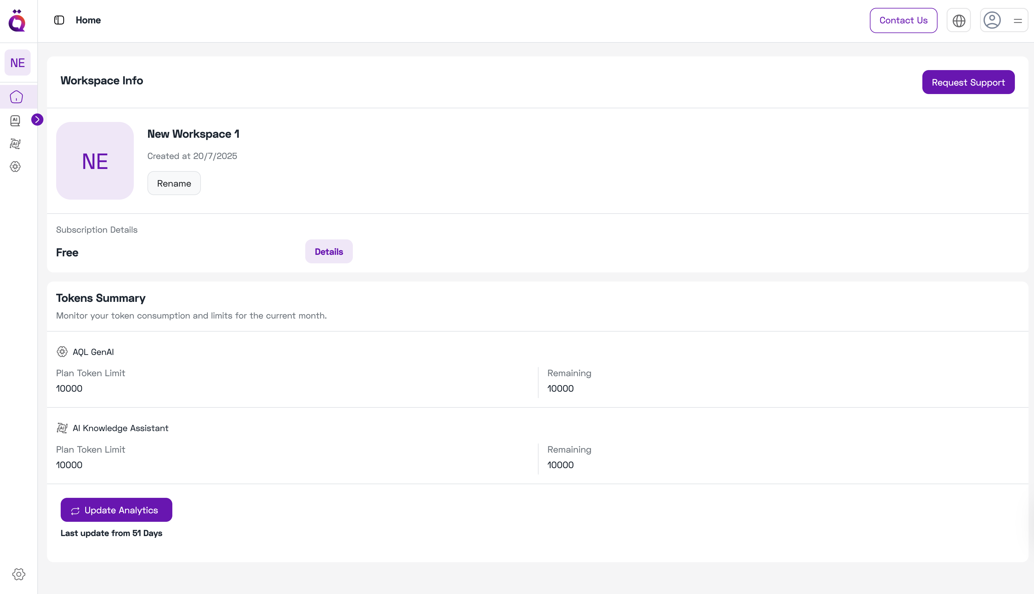 Workspace Home Dashboard