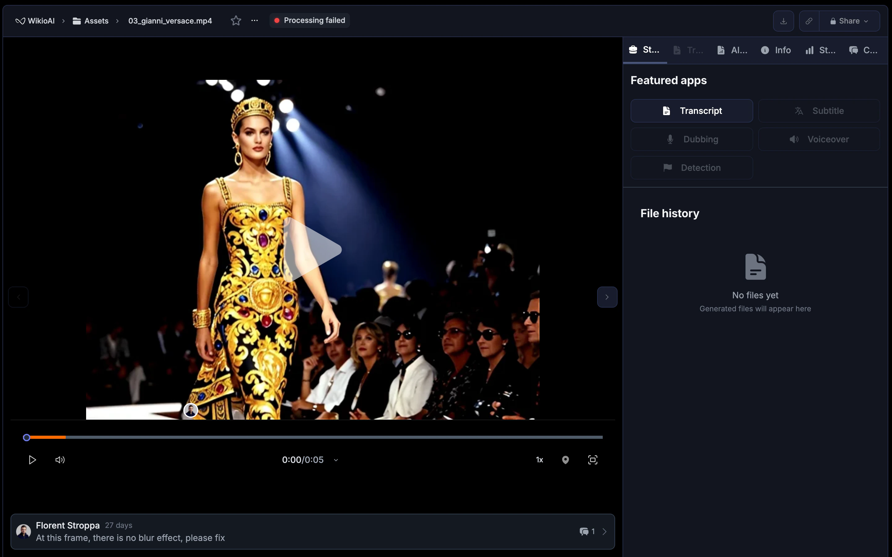 Studio panel showing Dubbing and other featured apps