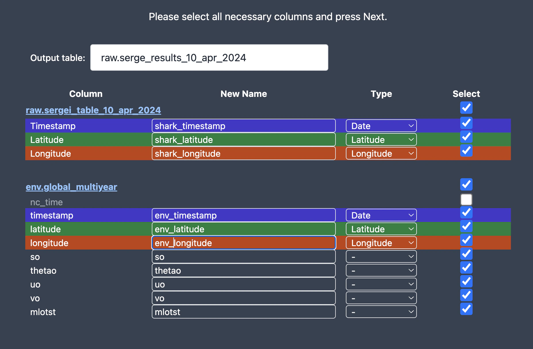 result-columns