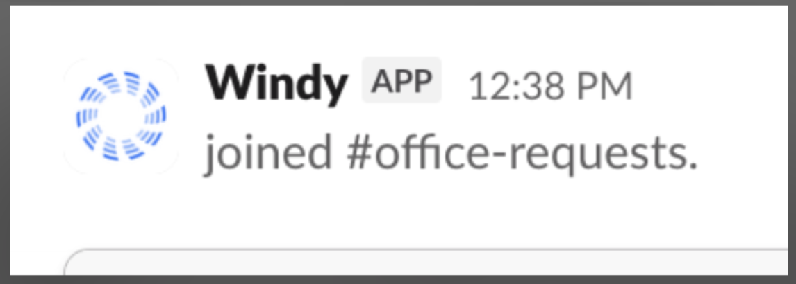 Example of Windy join message in Slack channel