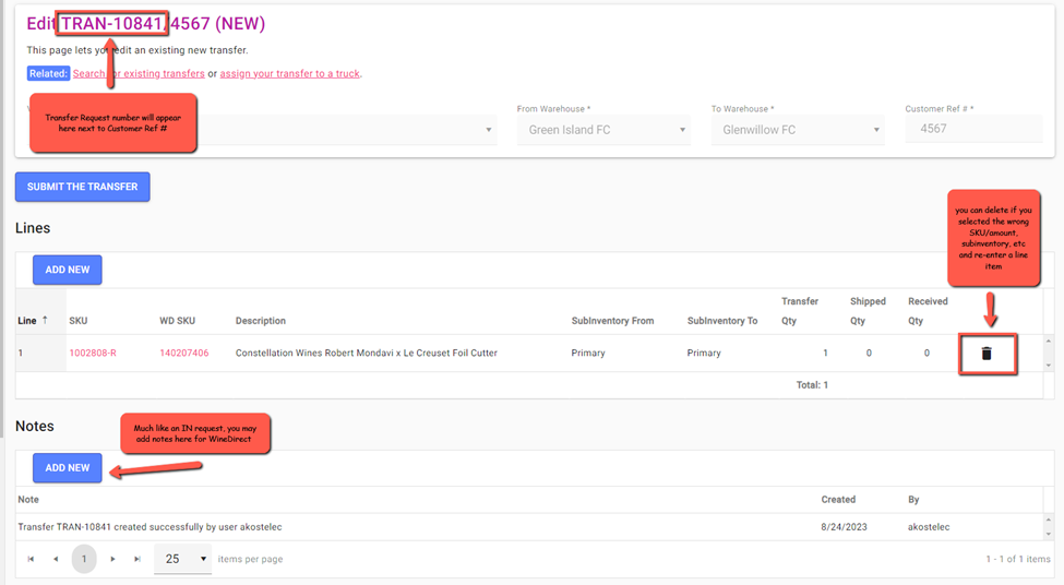 Transfer Details and Submit