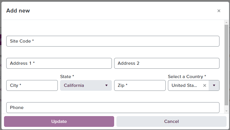 Pickup/Delivery Locations Interface