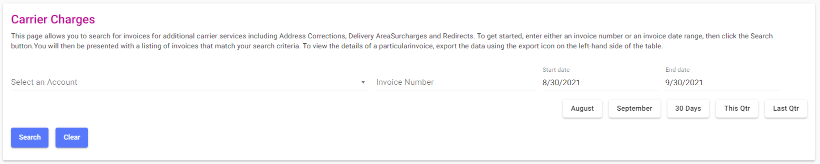 Carrier Charges Invoices