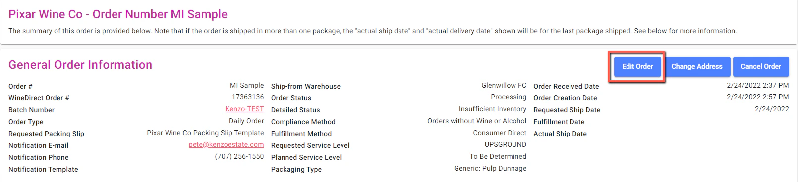 Ship-from warehouse dropdown selection