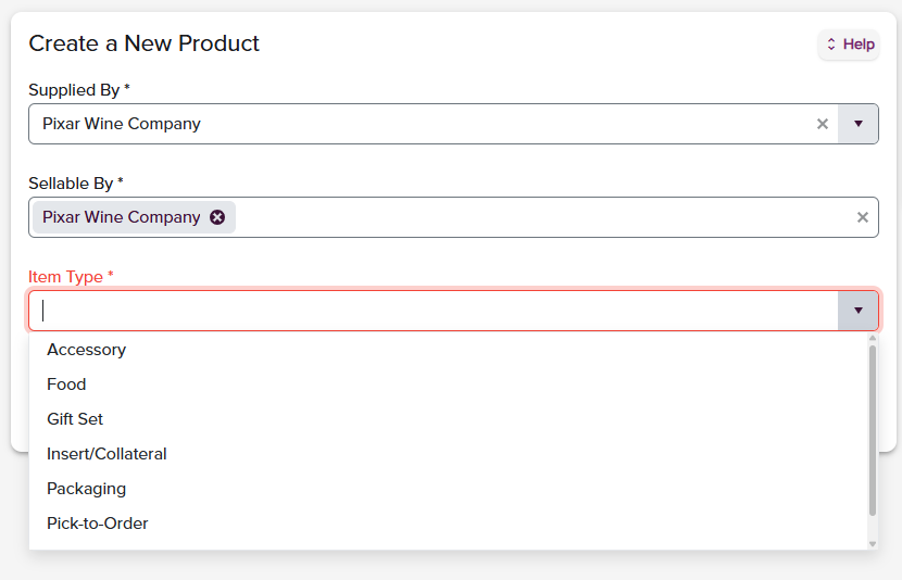 Create New Product Interface