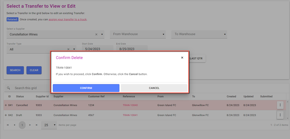 Delete Inter-Center Transfer